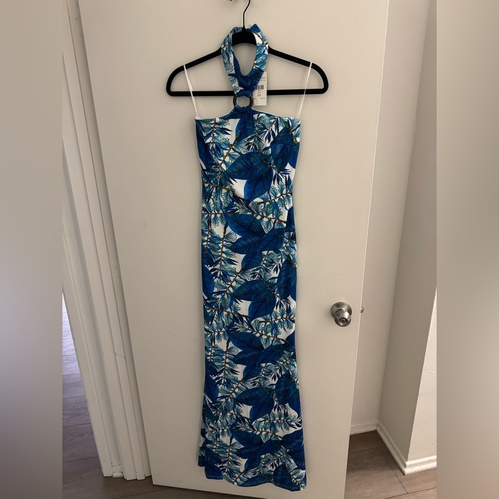 Blue Floral Halter Maxi Dress
